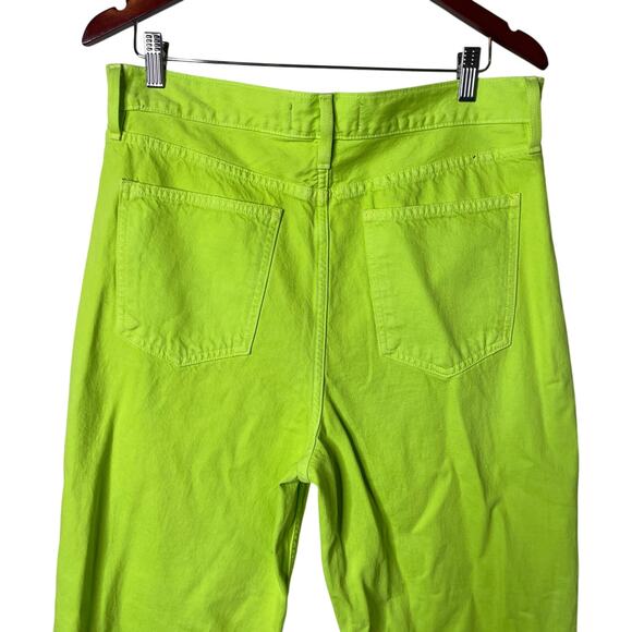 New Mara Hoffman Georgina neon lime green high rise straight leg jeans sz 10 - Picture 9 of 10